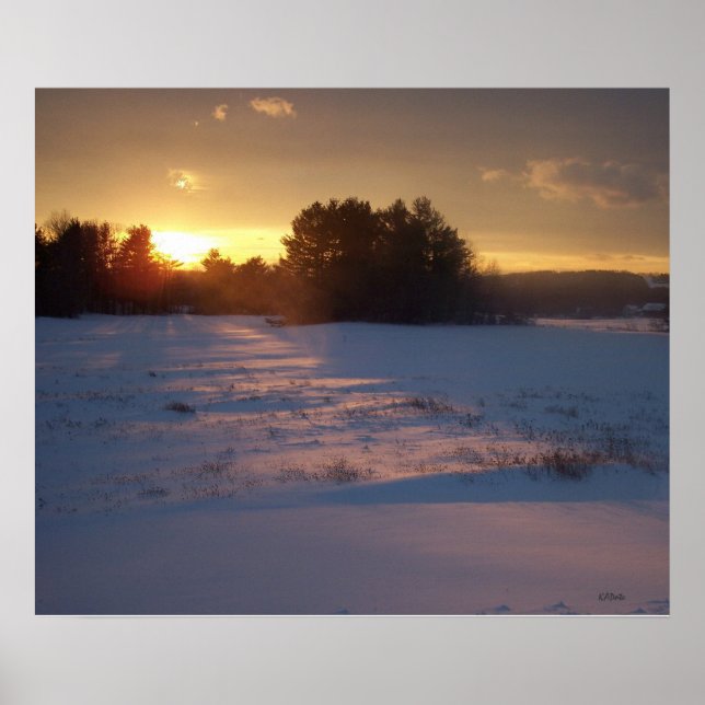 Affiches Coucher de soleil sur le terrain (Devant)