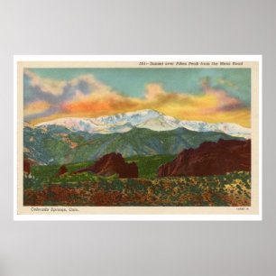 Affiches Coucher de soleil vintage sur Pikes Peak, Colorado