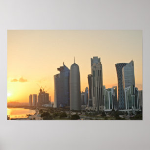Affiches Coucher du soleil au-dessus d'horizon de Doha,
