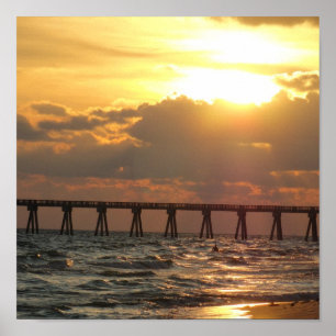 Affiches Coucher du soleil de pilier de plage de Panamá