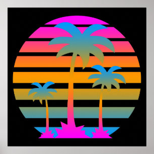 Affiches Coucher du soleil vintage de palmiers du tigre 80s