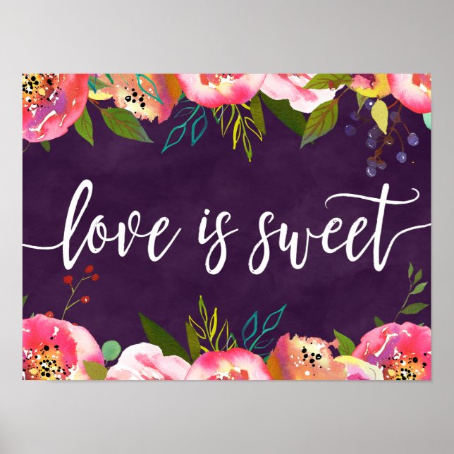 Affiches Couleur chic en fleurs Mariage modifiable L'amour  (Devant)