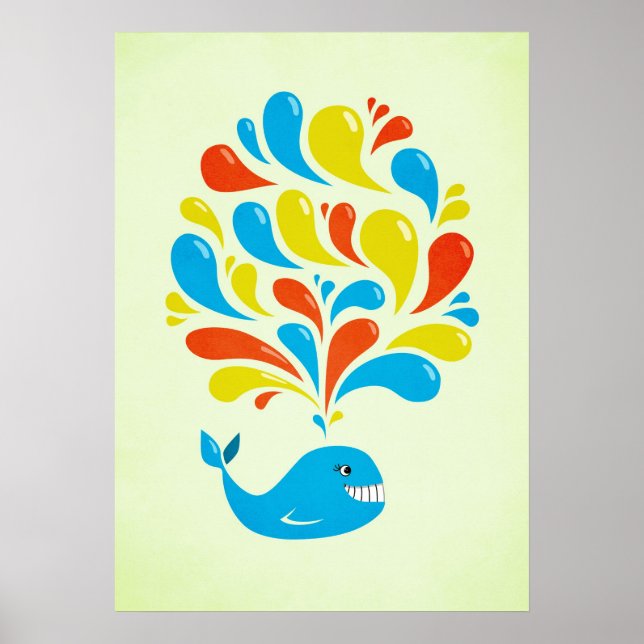 Affiches Couleur Splash Happy Cartoon Whale (Devant)