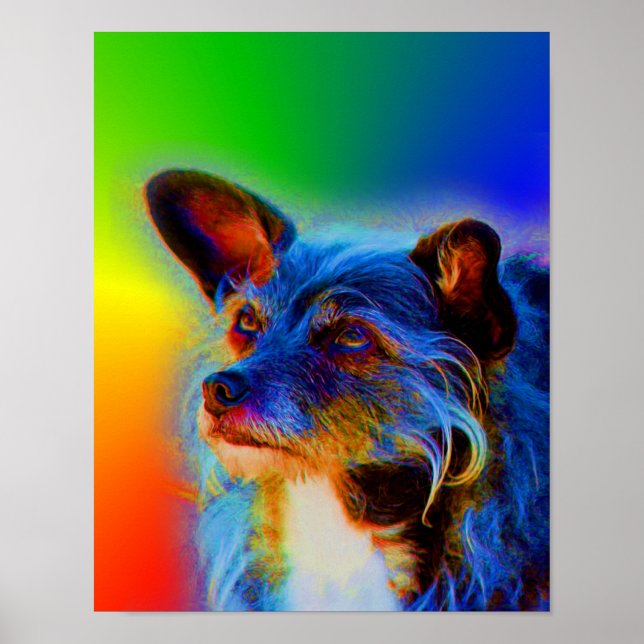 Affiches Couleurs arc-en-ciel Terrier Chien Abstrait Art (Devant)