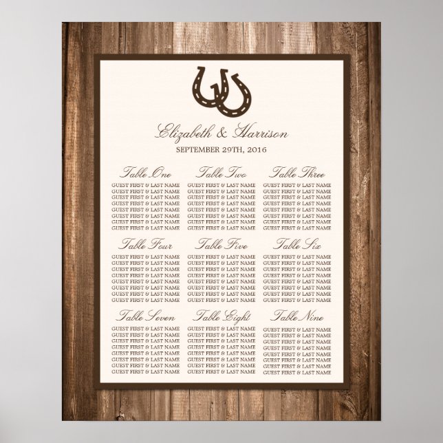 Affiches Country Rustic Horseshoe & Brown Wood Mariage (Devant)