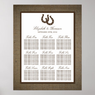 Affiches Country Rustic Horseshoe Sur Burlap Mariage
