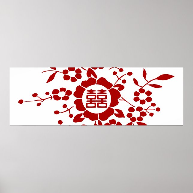 Affiches Coupes de papier floral - Double bonheur blanc (Devant)