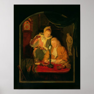 Affiches Couple counting money by candlelight, 1779