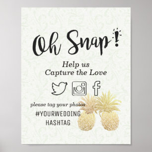 Affiches Couple Couronne de Mariage Hashtag Vintage Or Anan