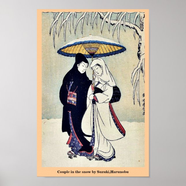 Affiches Couple dans la neige par Suzuki, Harunobu (Devant)
