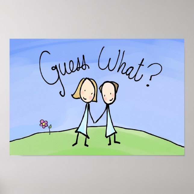 Affiches Couple Lesbienne mignonne Devinez quoi (Devant)