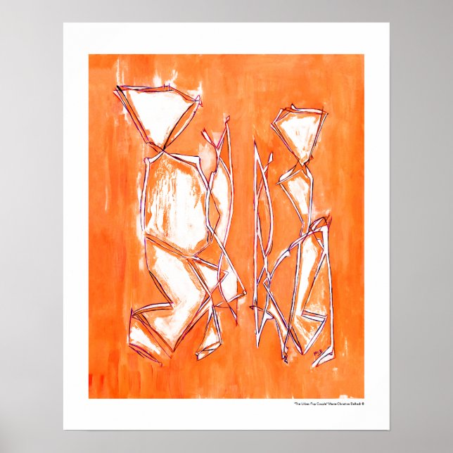 Affiches Couple pop orange urbain en art | Peinture Abstrai (Devant)