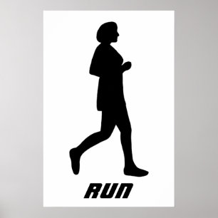 Affiches Coureuse féminine silhouette noire en train de cou
