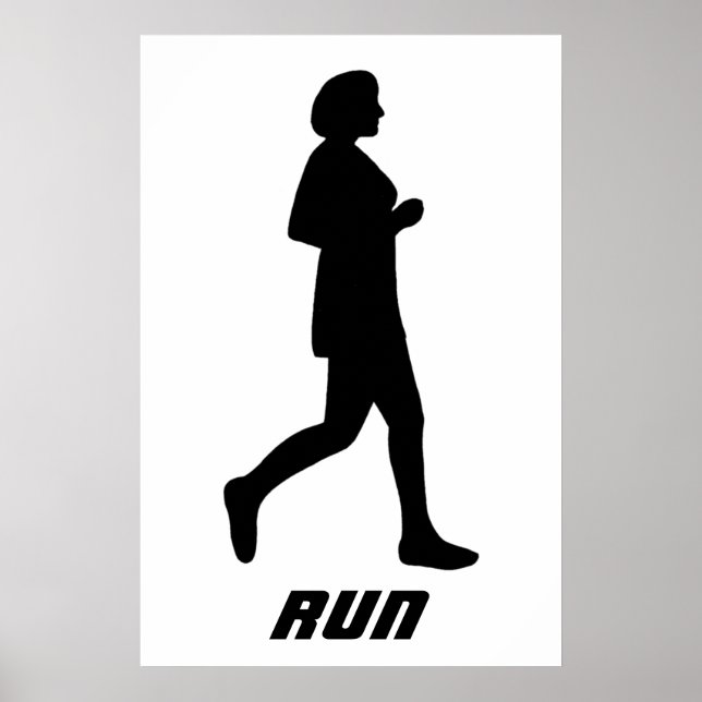Affiches Coureuse féminine silhouette noire en train de cou (Devant)