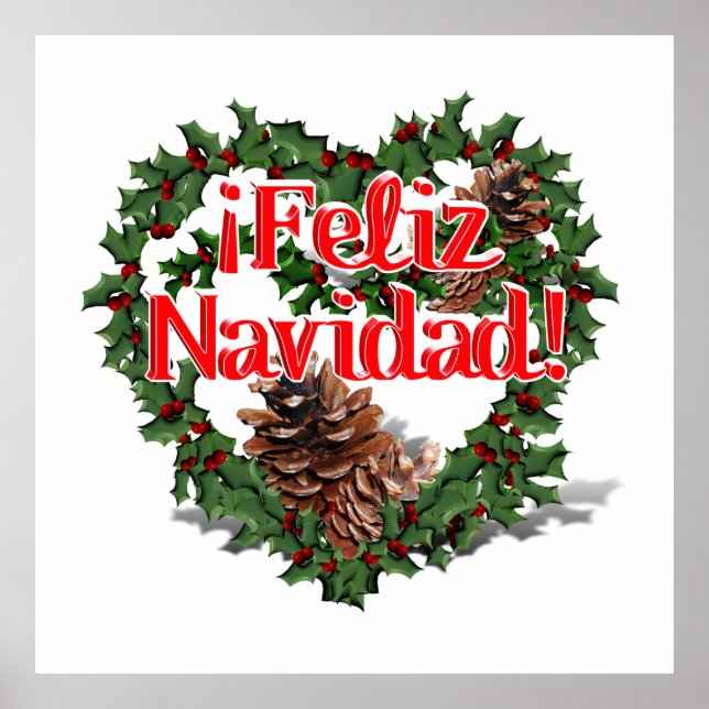 Affiches Couronne de coeur de Noël (Feliz Navidad) (Devant)