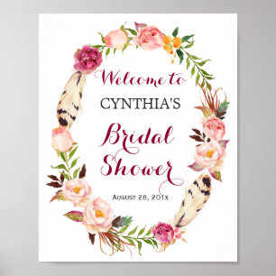 Affiches Couronne florale boho romantique Panneau de Shower