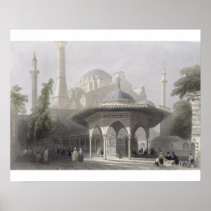Affiches Court and Fountain of St. Sophia, Istanbul, engrav