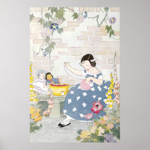 Affiches Couture dans un jardin de digitale et de pavots