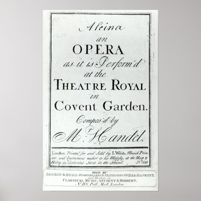 Affiches Couverture de Partition pour Alcina (Devant)