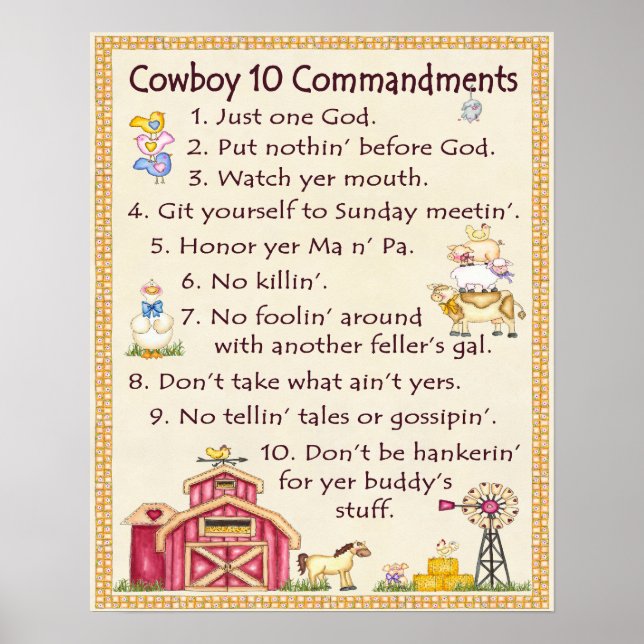 Affiches Cowboy 10 Commandments - Farm Fun (large) (Devant)