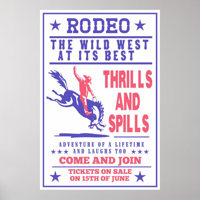 Affiches cowboy américain de rodéo buccant bronco (Devant)