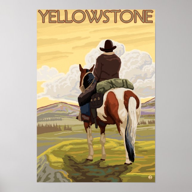 Affiches Cowboy & Horse - Parc national de Yellowstone (Devant)