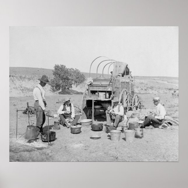Affiches Cowboys Making Camp, 1901. Photo vintage (Devant)