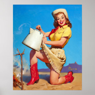 Affiches Cowgirl with Coffee Pin Up