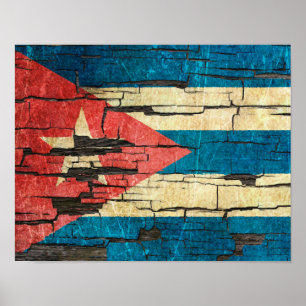 Affiches Cracked Cuban Flag Peeling Paint Effect