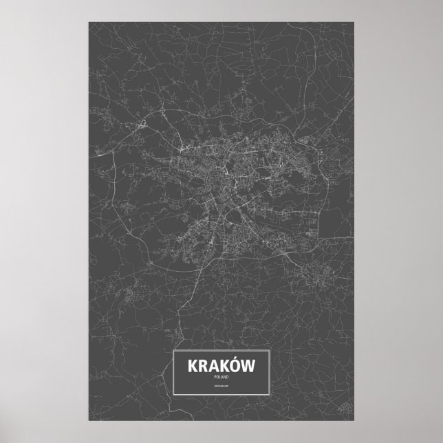 Affiches Cracovie, Pologne (blanc sur noir) (Devant)