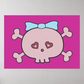 Affiches Crâne Carton Rose Cute Avec Ruban