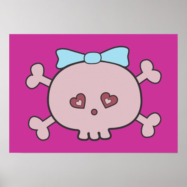 Affiches Crâne Carton Rose Cute Avec Ruban (Devant)