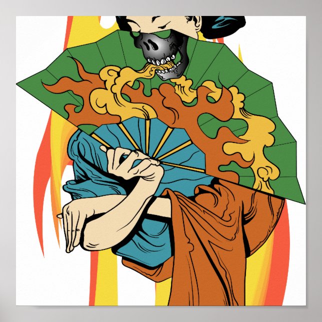 Affiches Crâne de feu Geisha Imprimer (Devant)