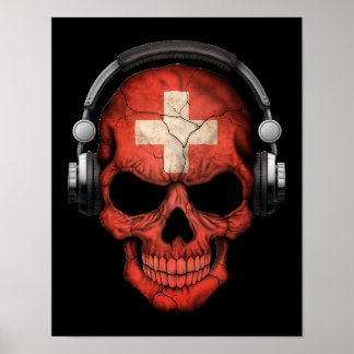 Affiches Crâne Dj suisse personnalisable avec casque