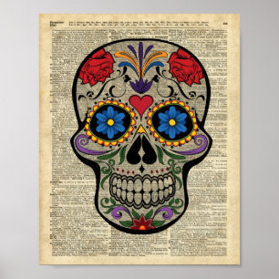 Affiches Crâne heureux, crâne de sucre, Halloween, art de