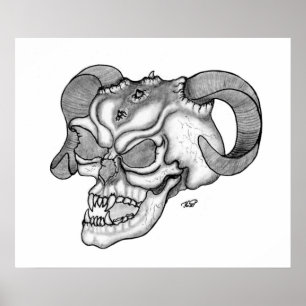 Affiches Crâne Teufelschädel noir blanc dessin