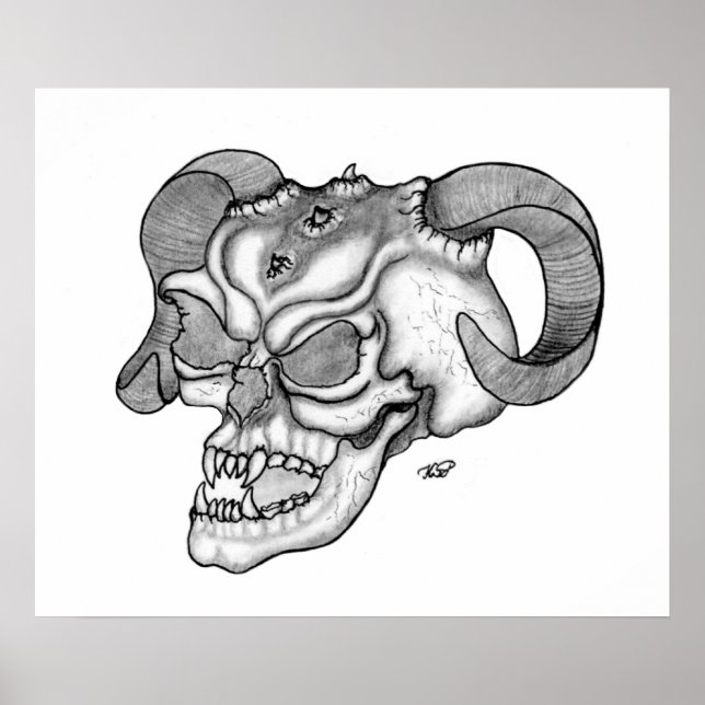 Affiches Crâne Teufelschädel noir blanc dessin (Devant)