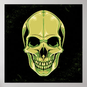 Affiches Crâne vert Grinning Crâne sur Grunge Arrière - pla