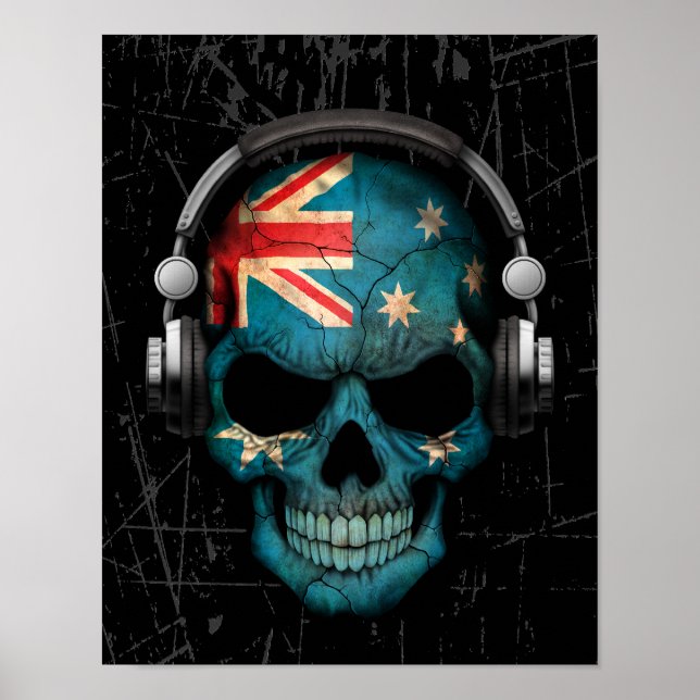 Affiches Cratched Australian Dj Skull avec casque (Devant)