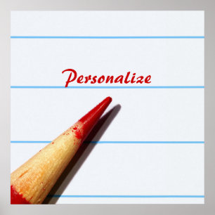 Affiches Crayon De L'Enseignant Rouge Sur Papier Linqué Ave