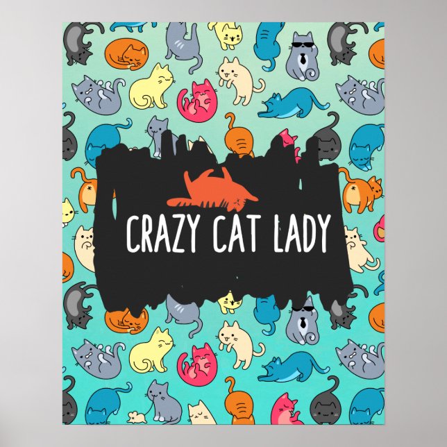 Affiches Crazy Cat Lady Cute et Playay Cat Motif (Devant)