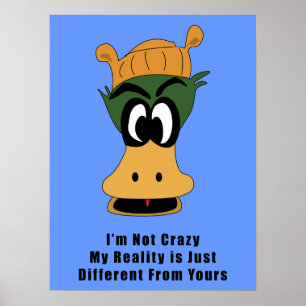 Affiches Crazy Green Cartoon Canard Réalité différente