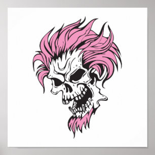Affiches crazy pink hair skull