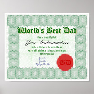 Affiches Create a World's Best Dad Certificate