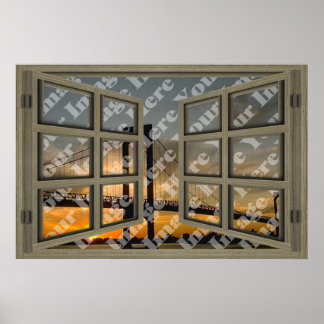 Affiches Create Your Own 6 Pane Light Brown Open Window