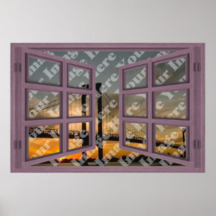 Affiches Create Your Own 6 Pane Pink Wooden Open Window