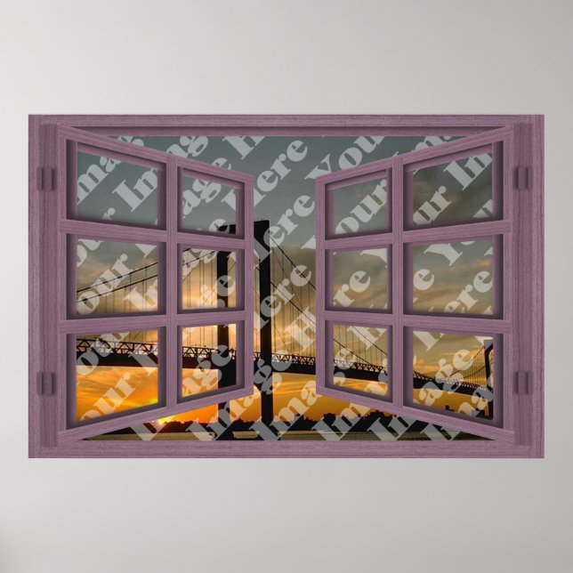 Affiches Create Your Own 6 Pane Pink Wooden Open Window (Devant)