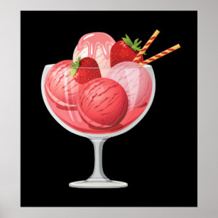 Affiches Crème glacée aux fraises