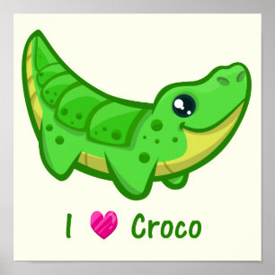 Affiches Crocodile mignon amour kawaii bébé dessin animé