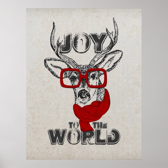 Affiches Croquis de cerfs marrant cool "Joy to the World" (Devant)